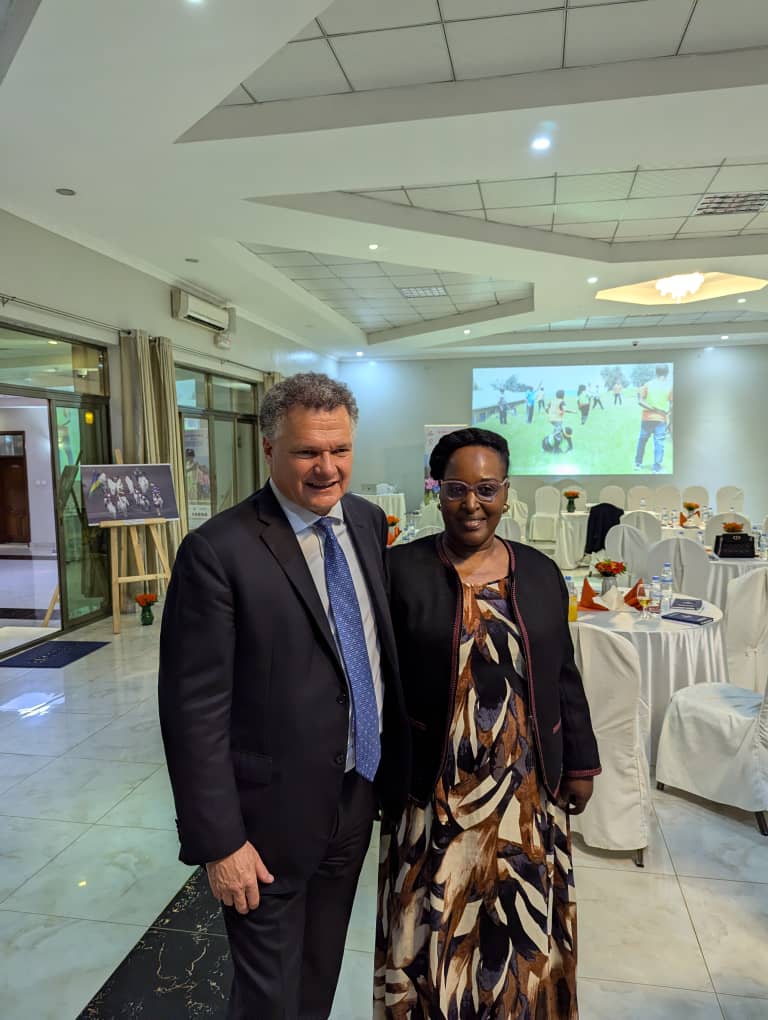 Mr Antoine Anfré, French ambassador to Rwanda, and Félicité Rwemarika, founder of AKWOS and member of the International Olympic Committee.